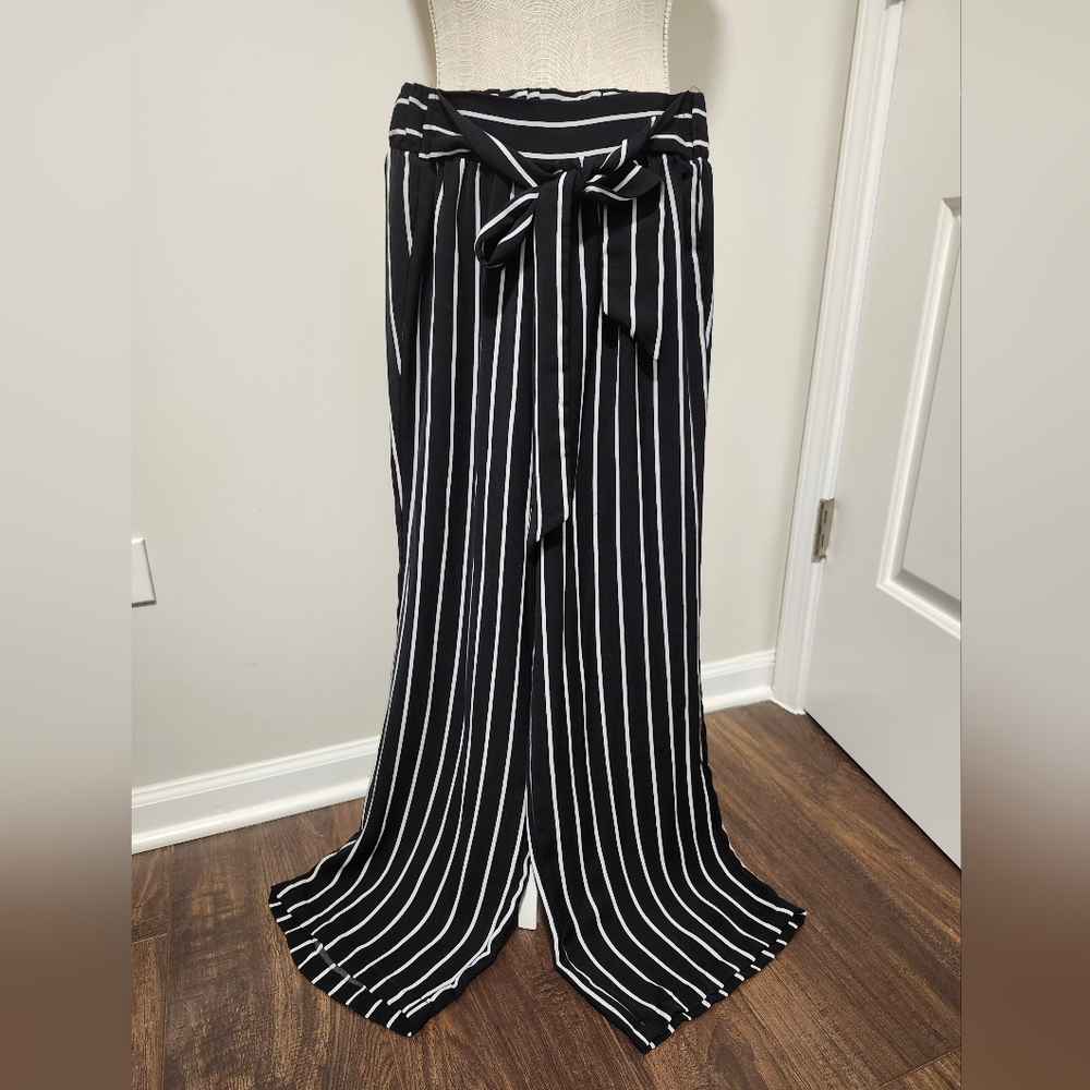 Black and White Striped Dress Pants